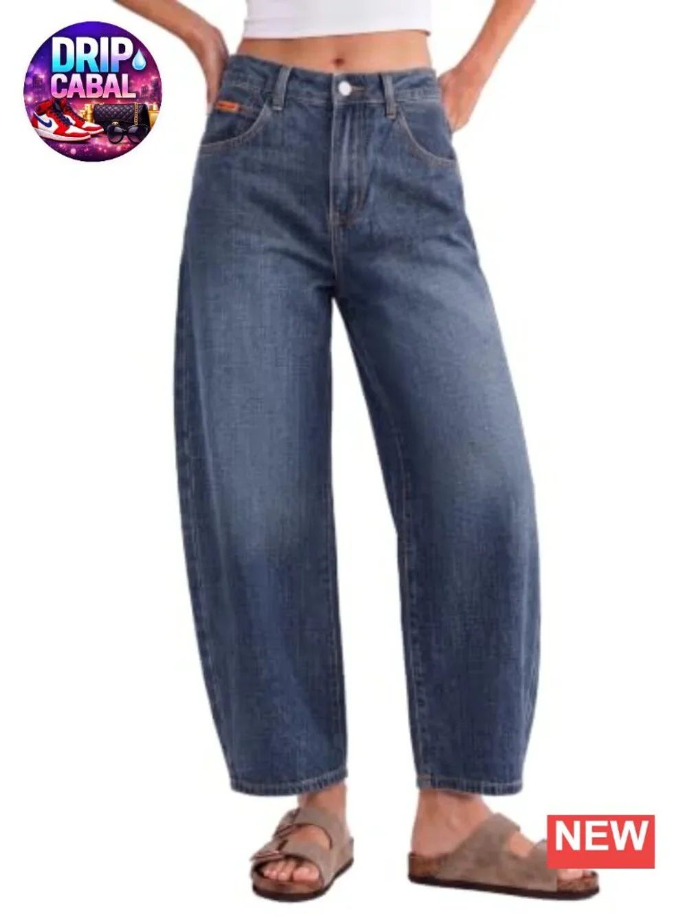 Barrel Jeans for Women Elastic Waist Baggy Cropped Denim Pants